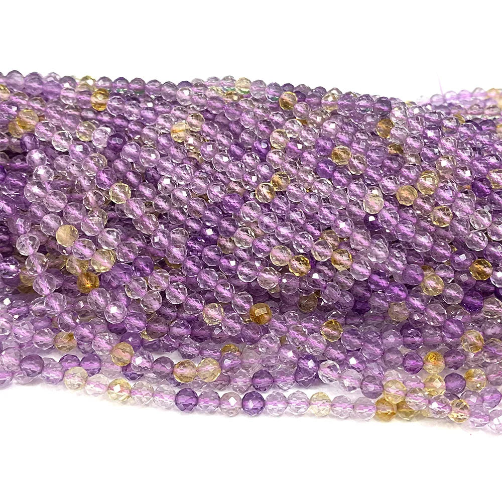 Natural Purple/Yellow Ametrine Round Faceted Small Bead Strand