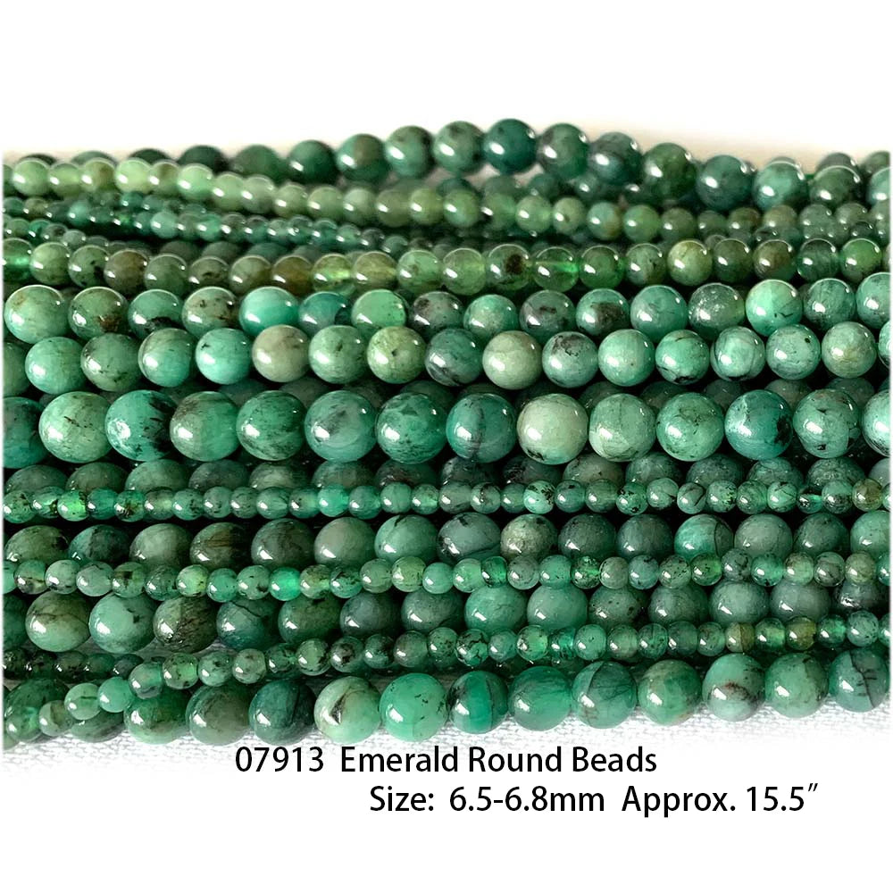 Natural Green Emerald Round Bead Strand
