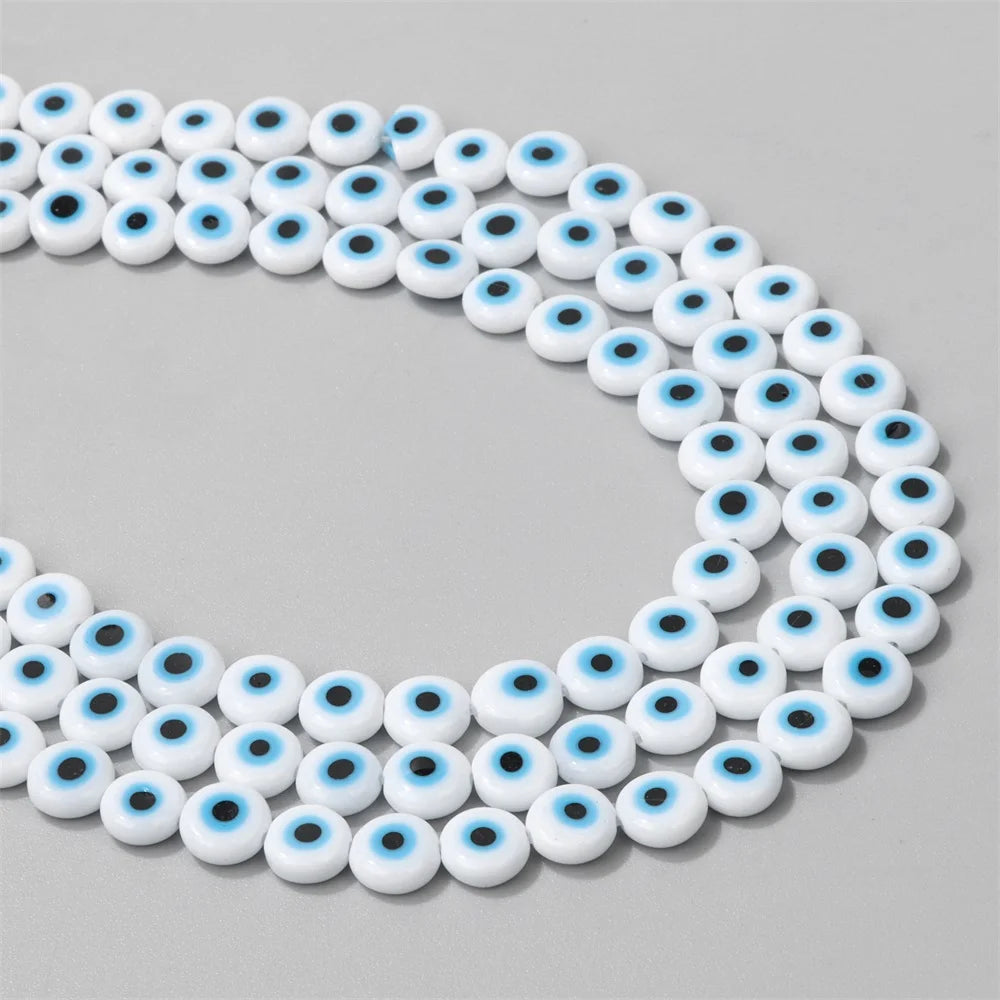 Glazed Glass Multicolour Evil Eye Coin Bead Strand