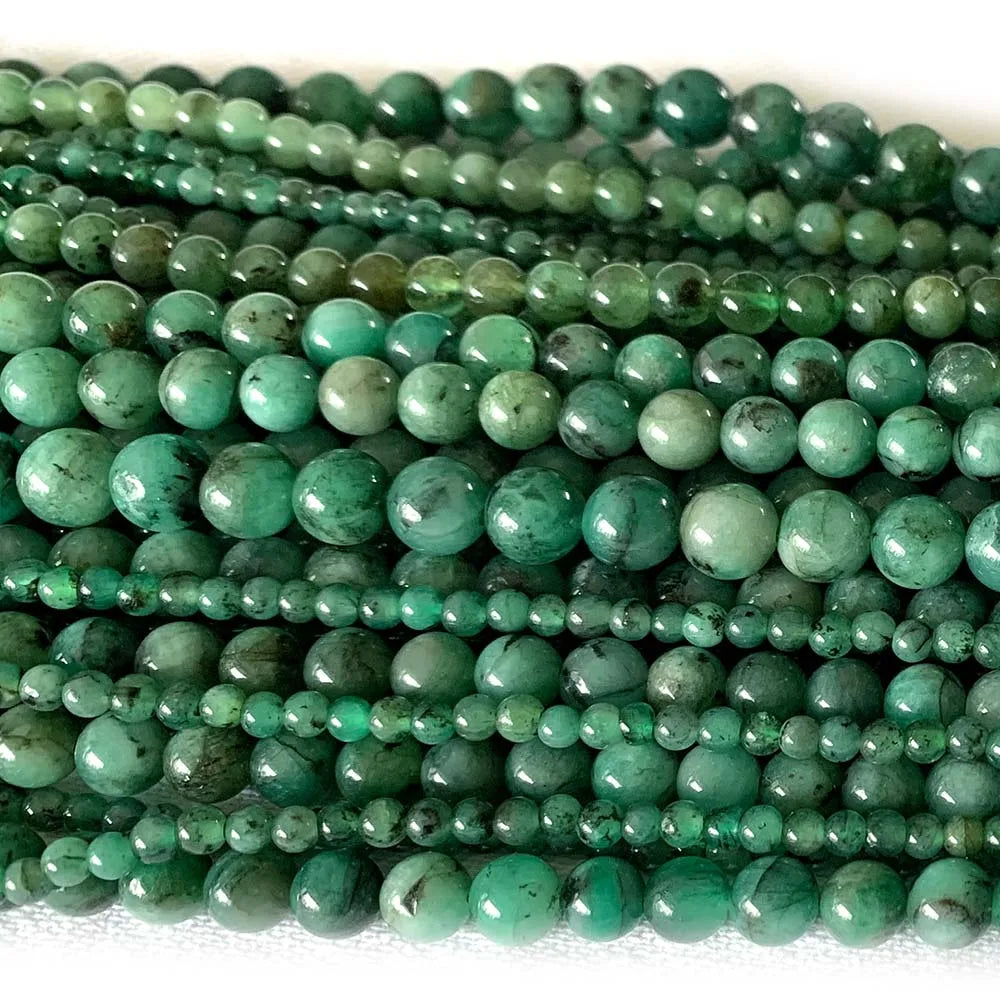 Natural Green Emerald Round Bead Strand