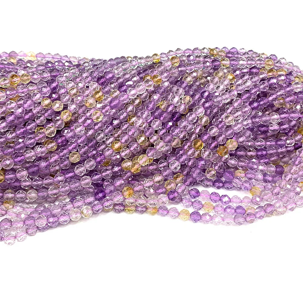 Natural Purple/Yellow Ametrine Round Faceted Small Bead Strand