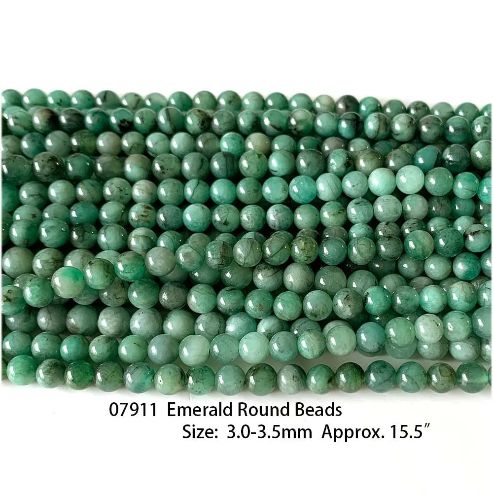 Natural Green Emerald Round Bead Strand