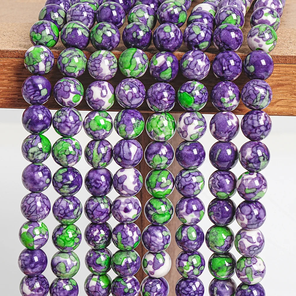 Purple Green Rain Flower Bead Strand