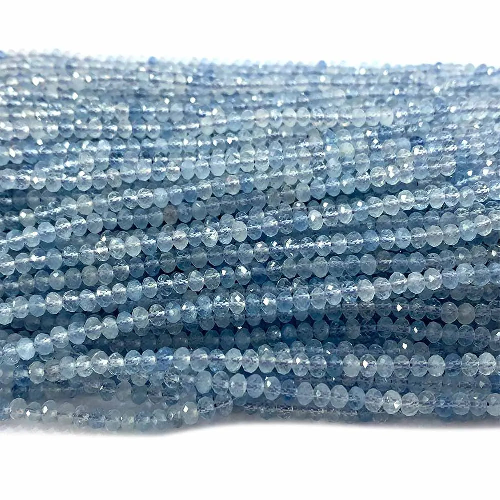 Natural Blue Aquamarine Faceted Small Rondelle Bead Strand
