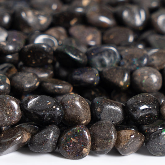 HQ Andamooka Black Matrix Opal Irregular Pebble Bead Strand