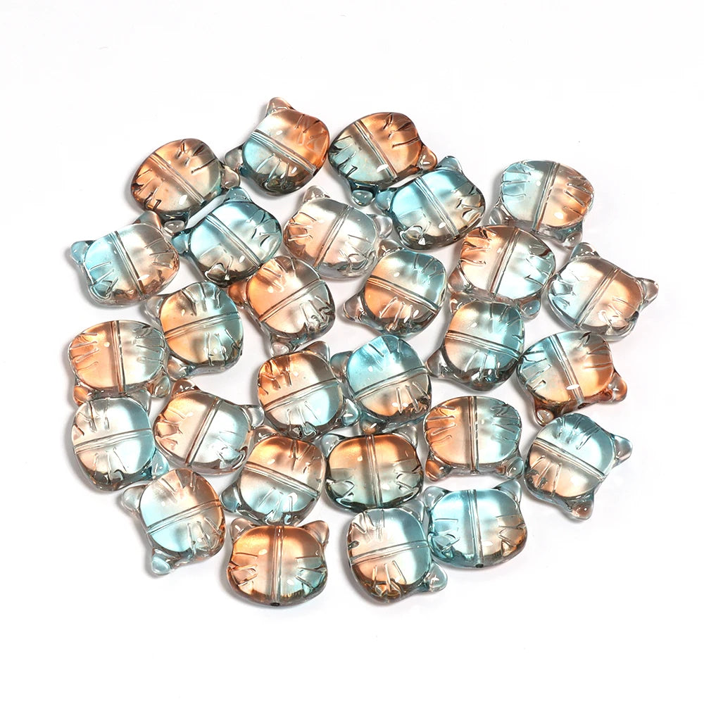 30Pcs Lampwork Glass Cat Head Beads