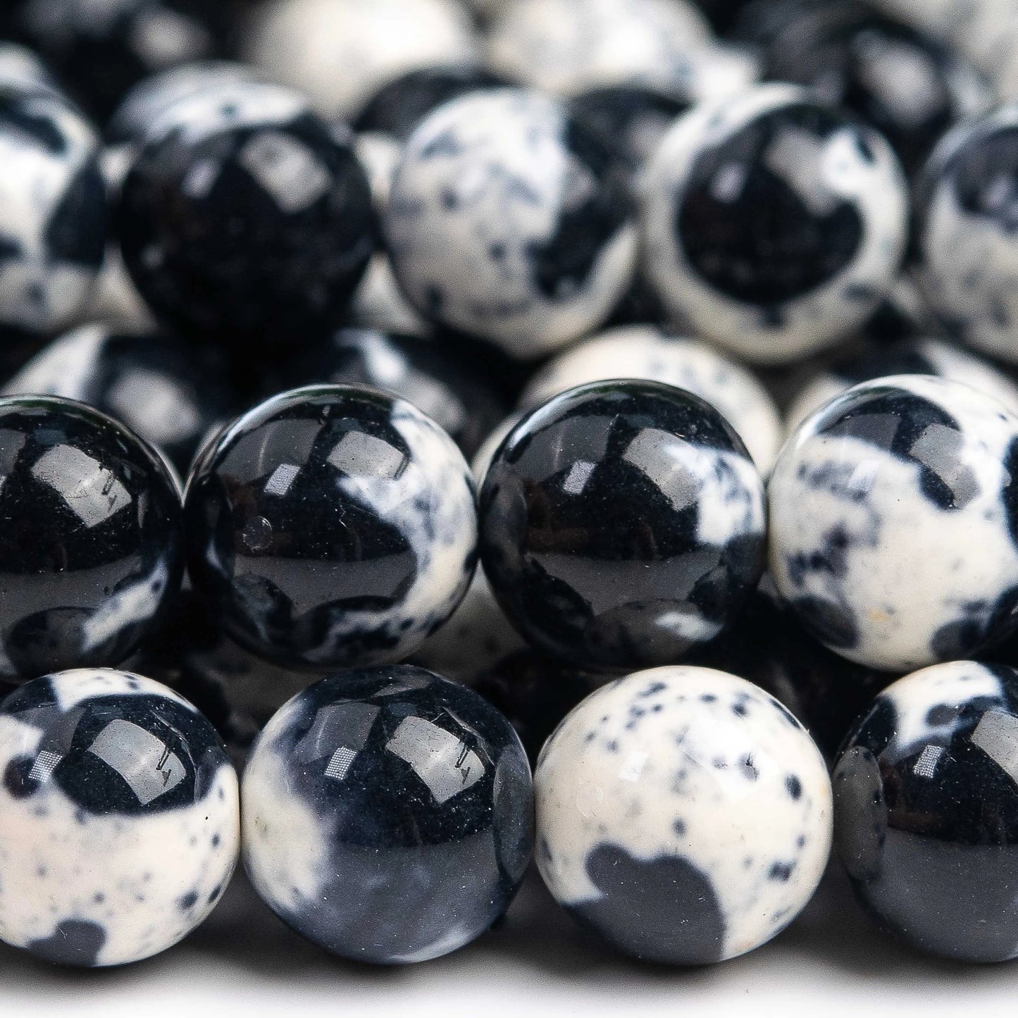 Natural Black & White Rain Flower Jade Bead Strand