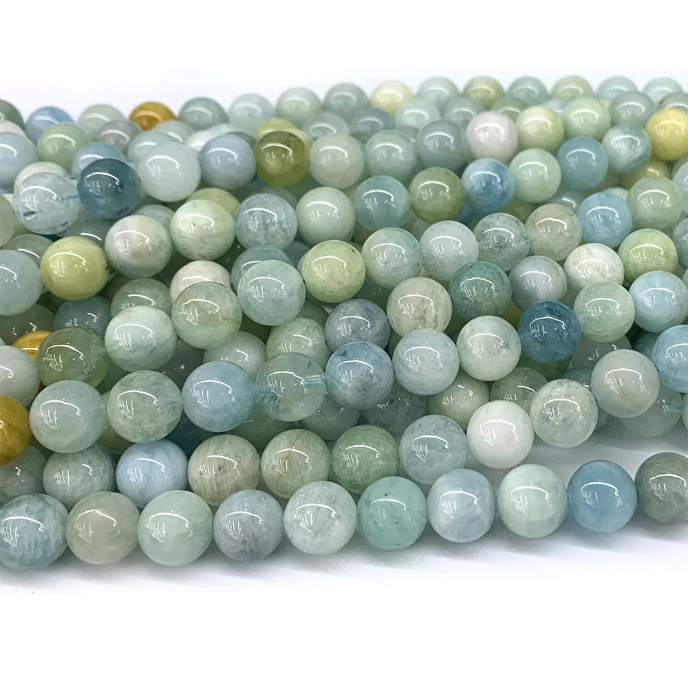 AAA Natural Green/Blue Aquamarine Round Bead Strand