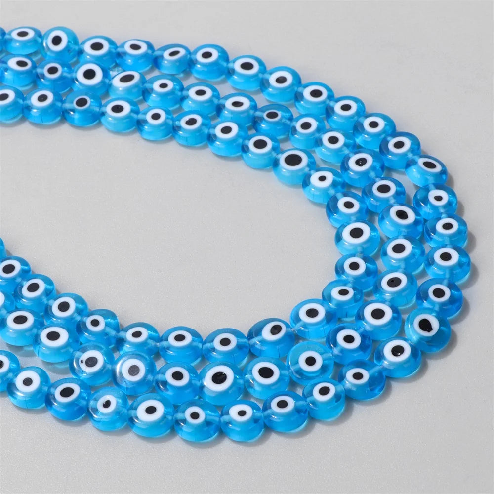 Glazed Glass Multicolour Evil Eye Coin Bead Strand