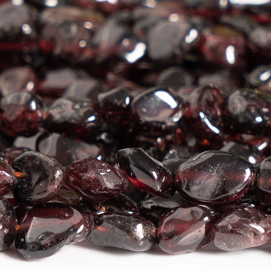 Wine Red Garnet Pebble Bead Strand