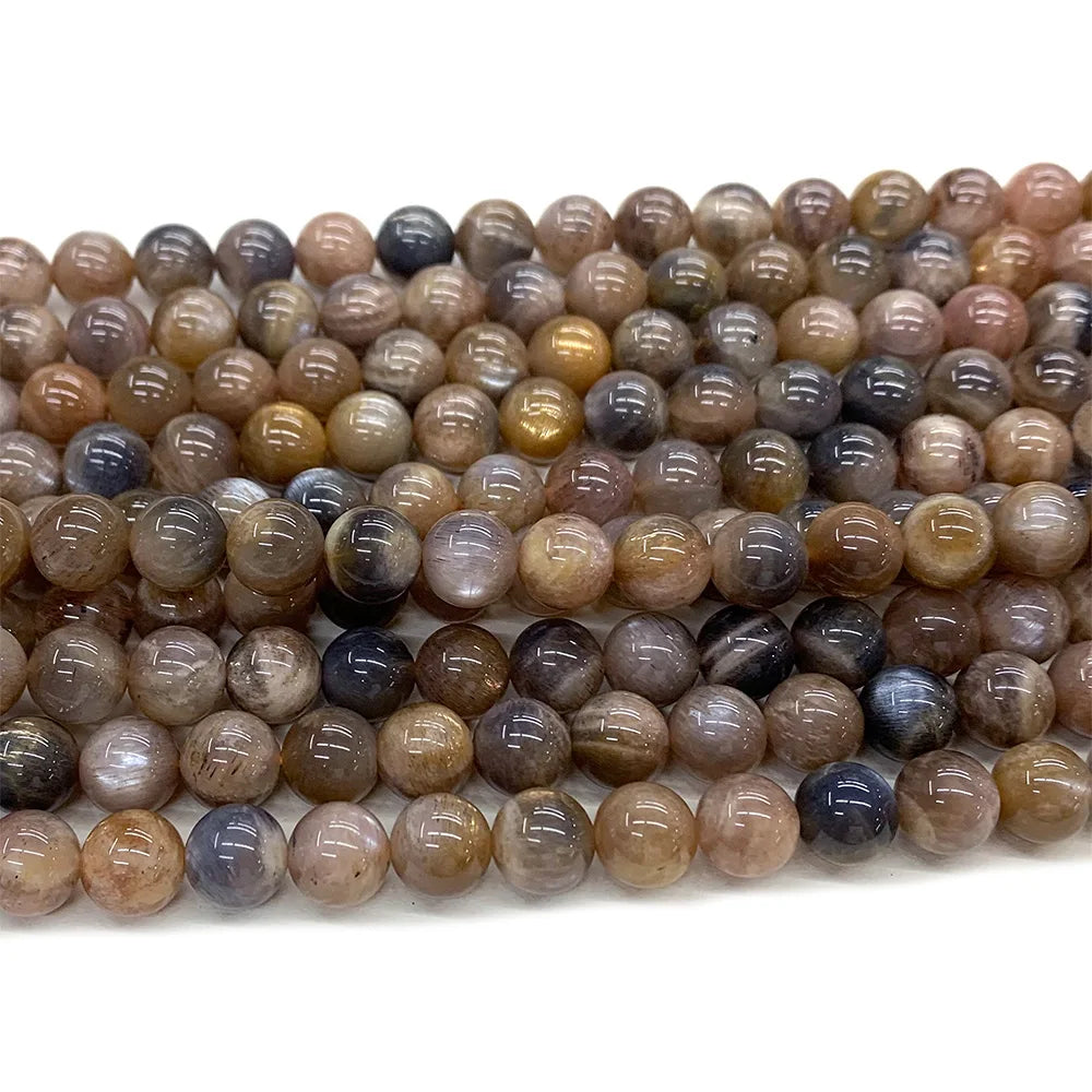 Natural Black/Gold Sunstone Round Bead Strand