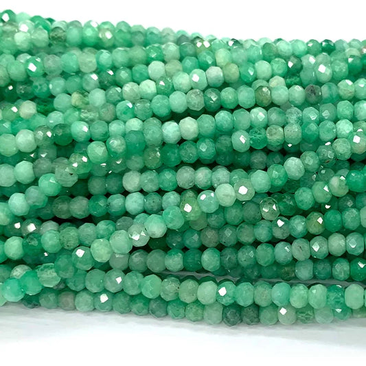 AAA Natural Green Emerald Rondelle Faceted Small Bead Strand