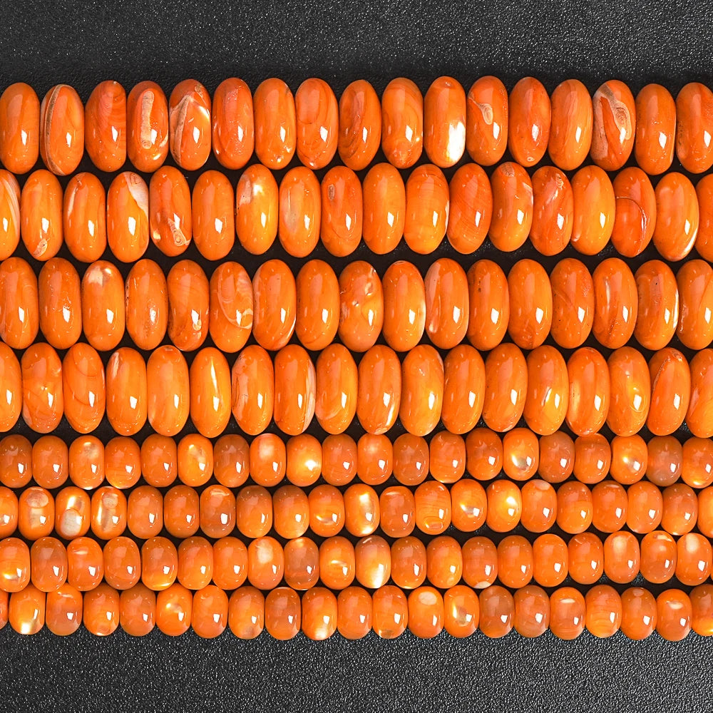 Dyed Orange Trochidae Shell Rondelle Bead Strand