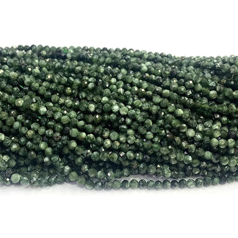 Natural Seraphinite Round Faceted Small Bead Strand