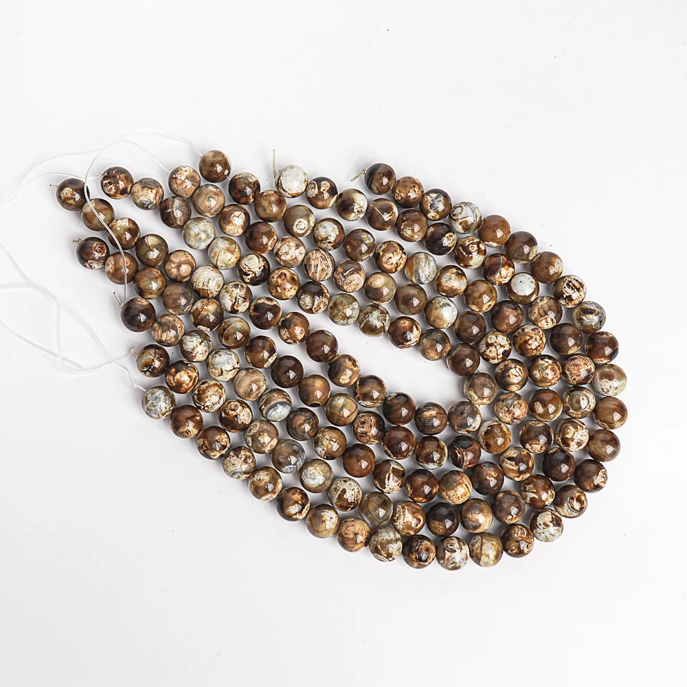 HQ Natural Coffee Brown Crazy Lace Agate Bead Strand (8/10/12/14mm)