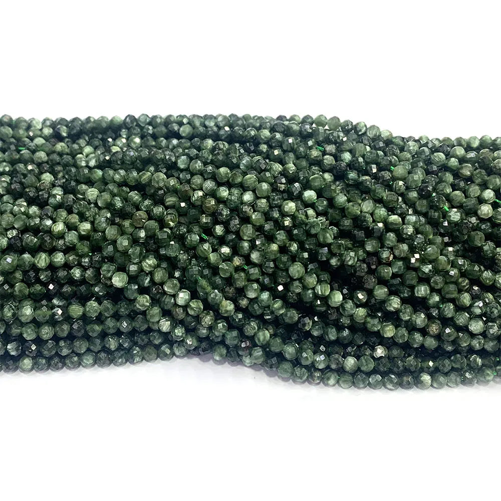 Natural Seraphinite Round Faceted Small Bead Strand