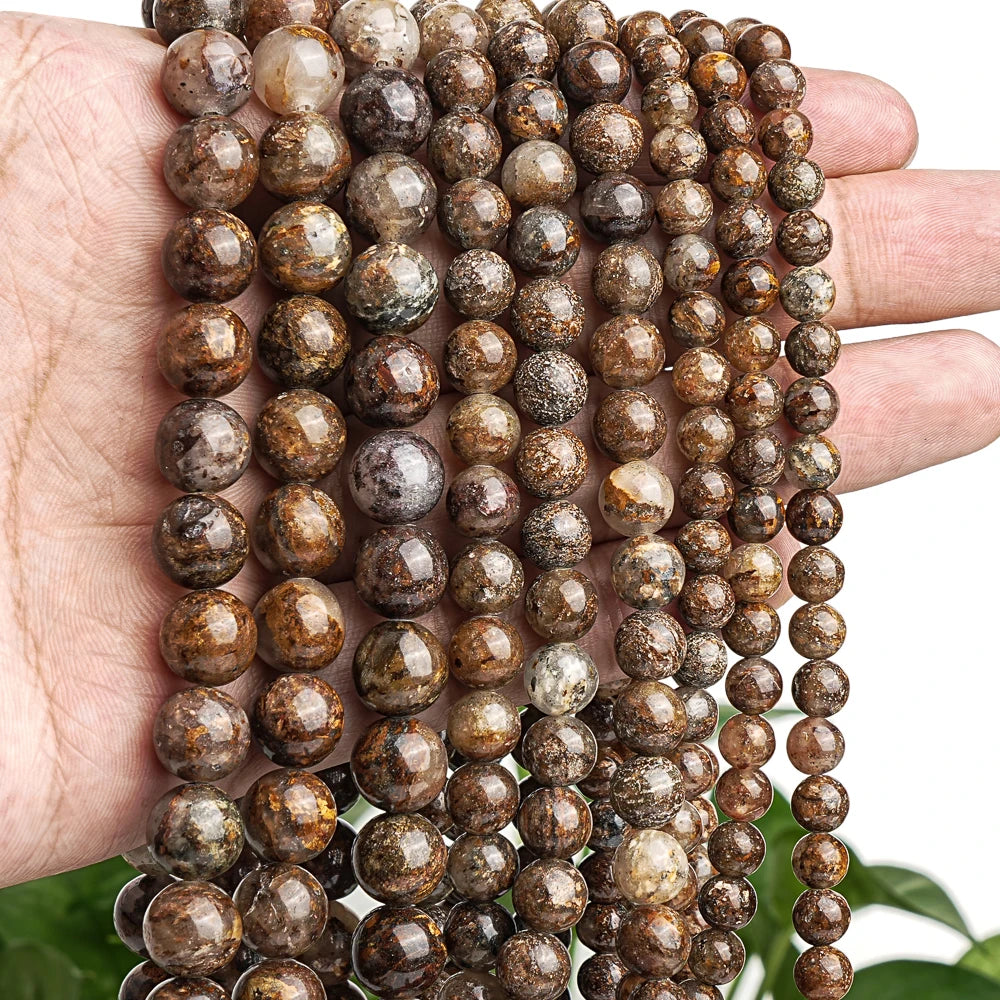 Natural Brown Gold Leaf Jasper Bead Strand