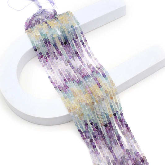 Natural HQ Faceted Gradient Fluorite Bead Strand