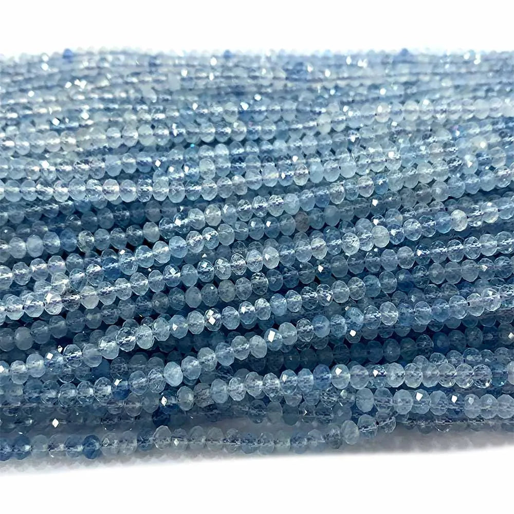 Natural Blue Aquamarine Faceted Small Rondelle Bead Strand