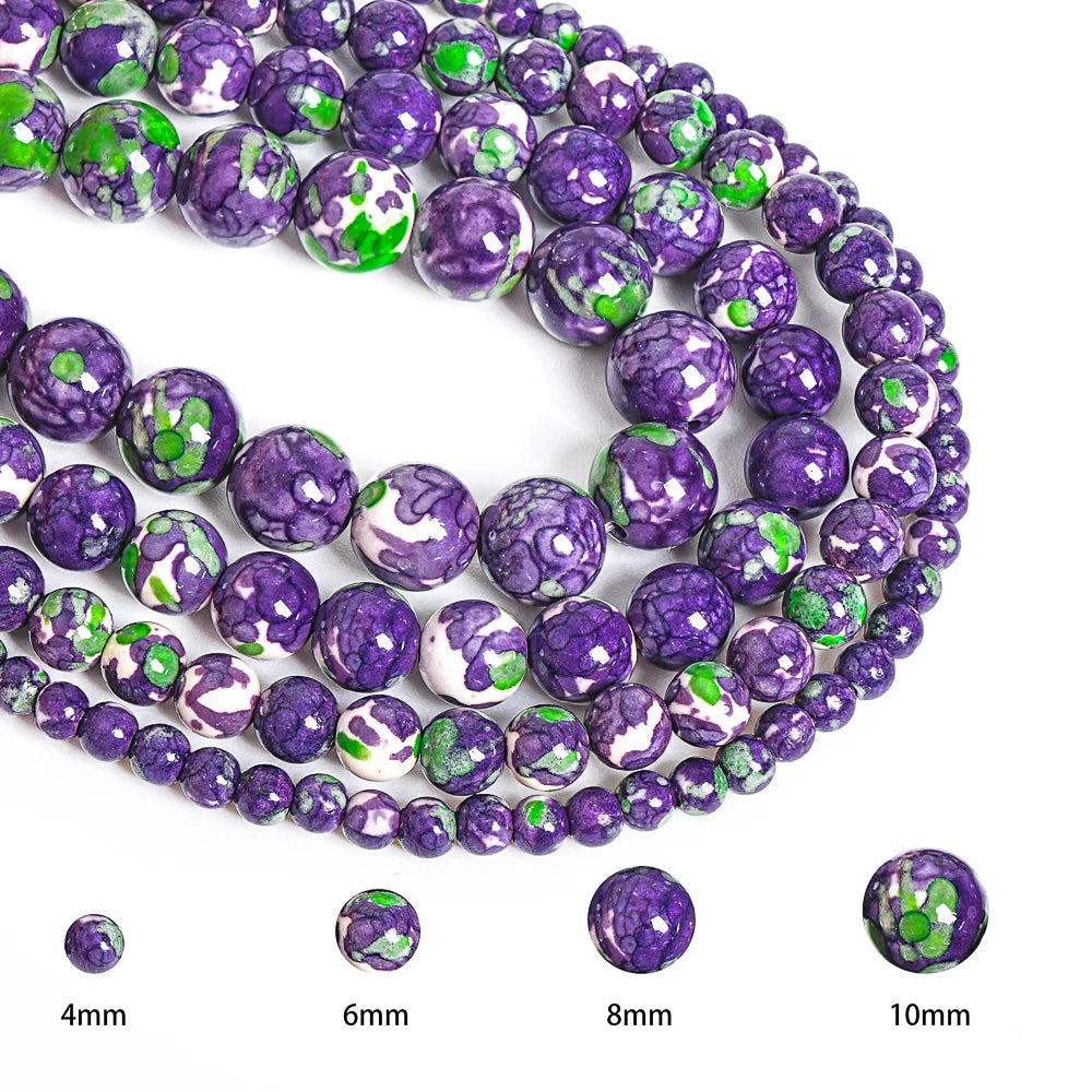 Purple Green Rain Flower Bead Strand