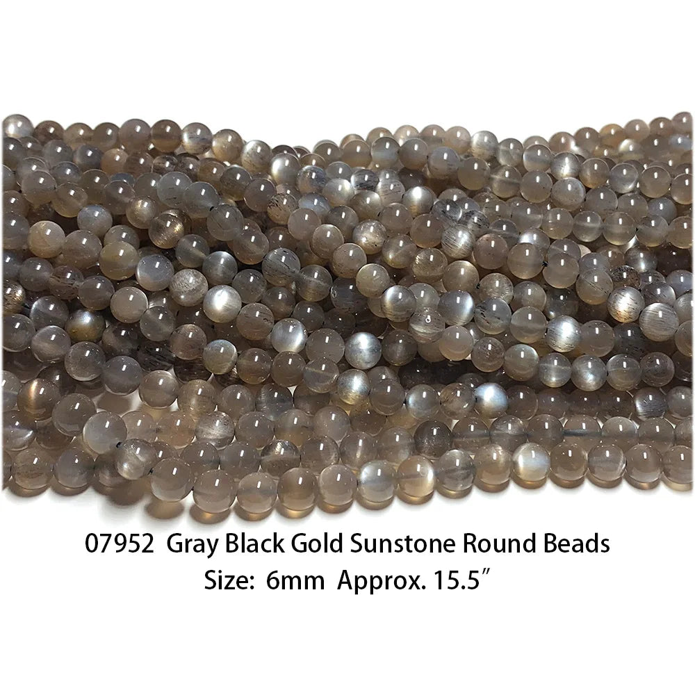 Natural Black/Gold Sunstone Round Bead Strand