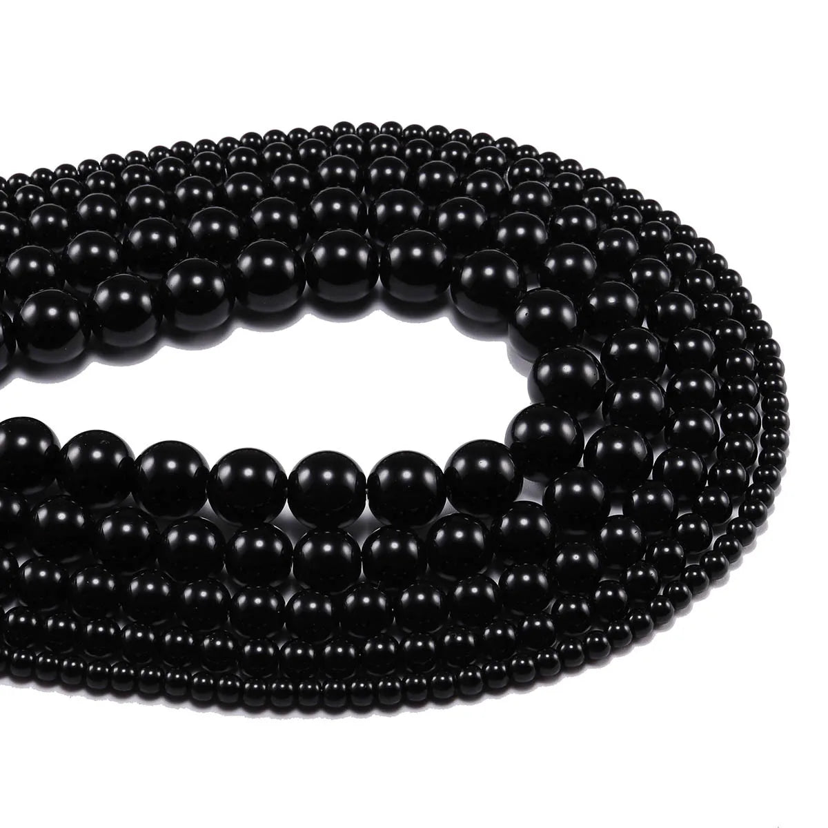 Natural Black Agate Bead Strand