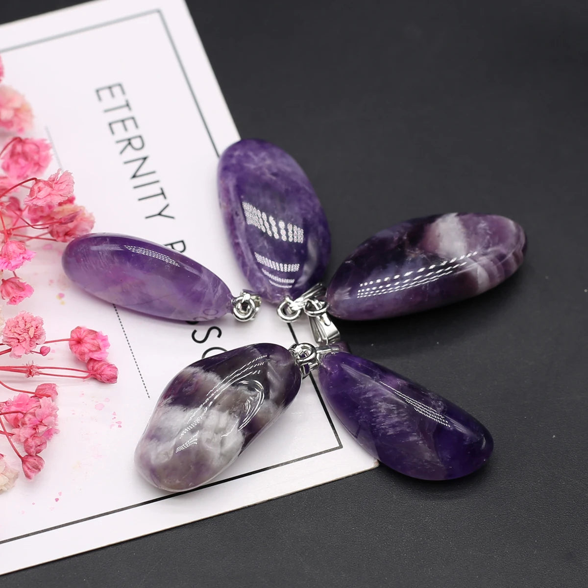 5 Pieces Natural Polished Teardrop Stone Pendant