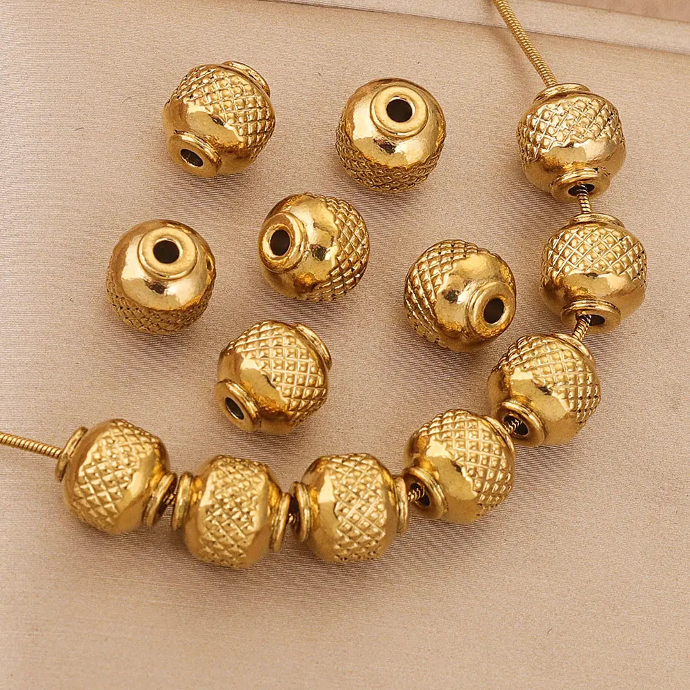 20pcs Stainless Steel Gold Plated Round Loose Spacer Mesh Beads