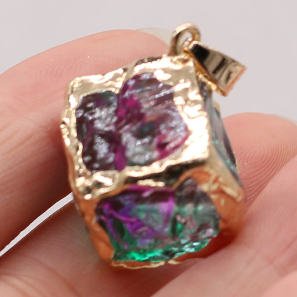 3pcs Rough Natural Gold Stone Cube Pendant