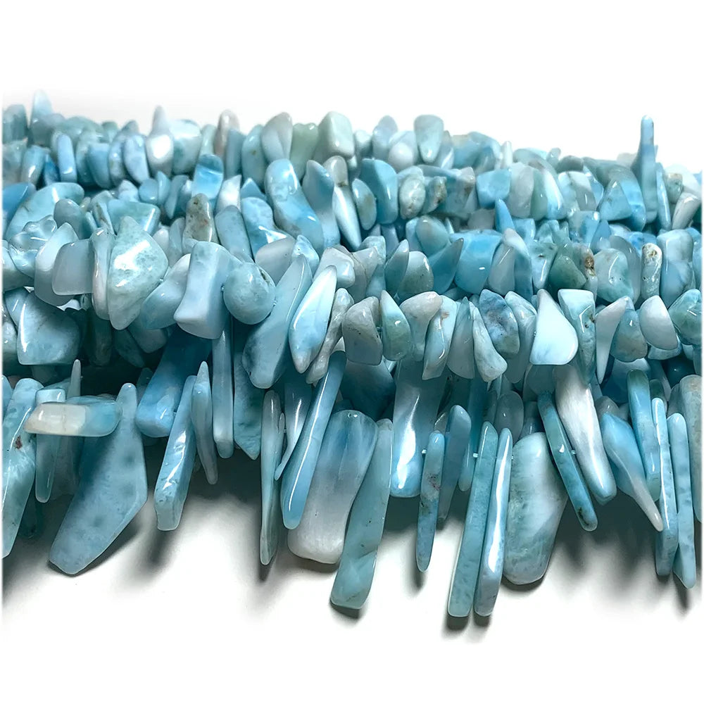 Natural Larimar Long Chip Bead Strand (3-5mm 10-18mm)