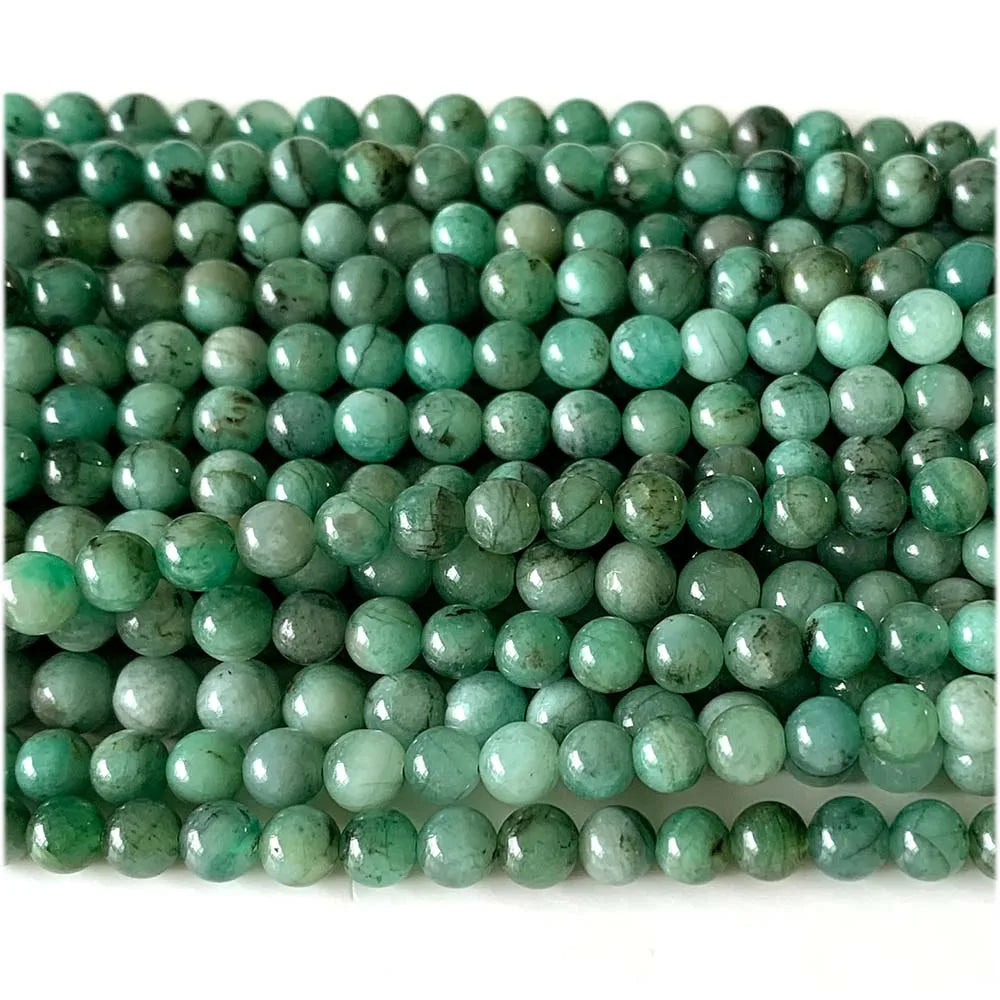 Natural Green Emerald Round Bead Strand
