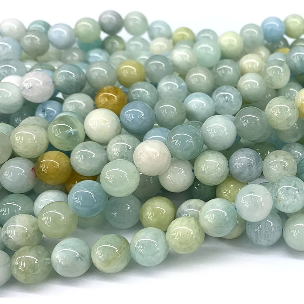AAA Natural Green/Blue Aquamarine Round Bead Strand