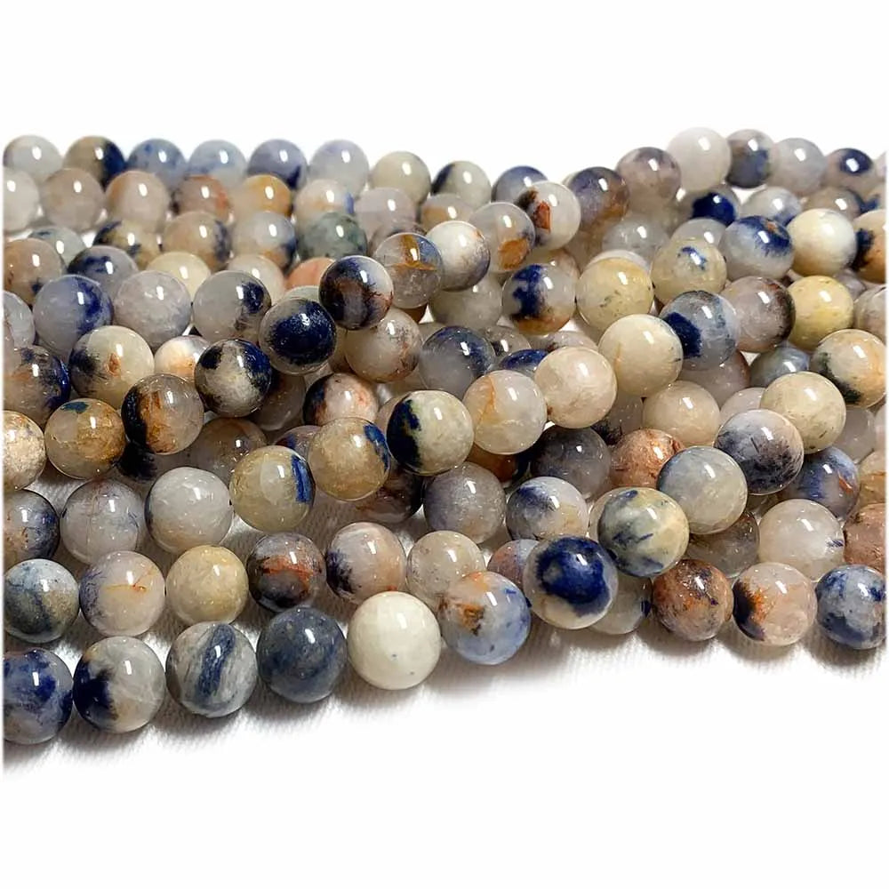 Natural Blue/White Dumortierite in Quartz Bead Strand