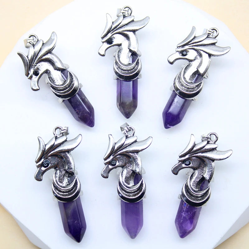 8 Pieces Horse Head Hexagonal Stone Pendant