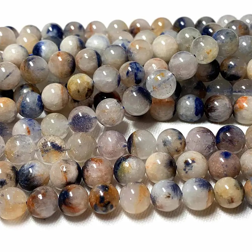 Natural Blue/White Dumortierite in Quartz Bead Strand