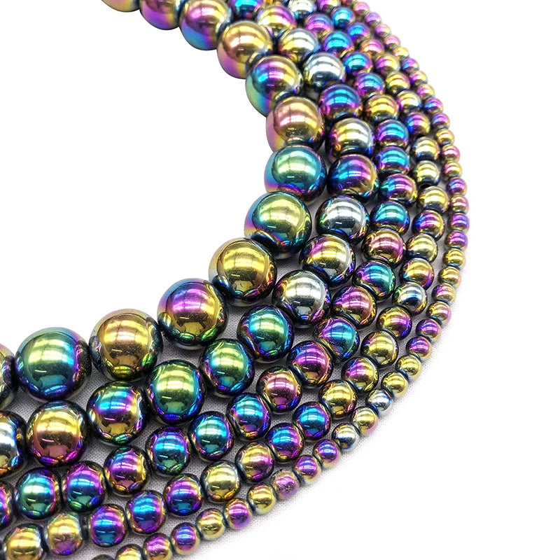Multicolor Aura Hematite Magnetic Round Bead Strand