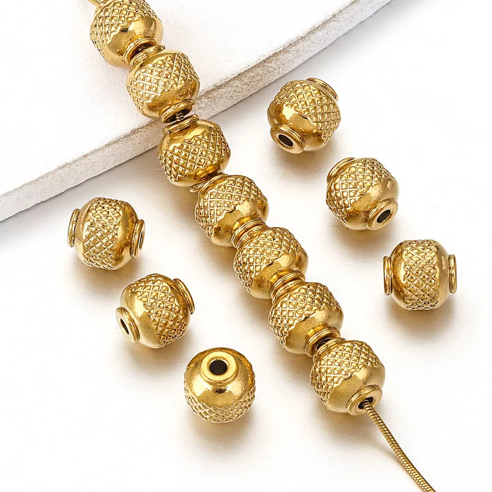 20pcs Stainless Steel Gold Plated Round Loose Spacer Mesh Beads