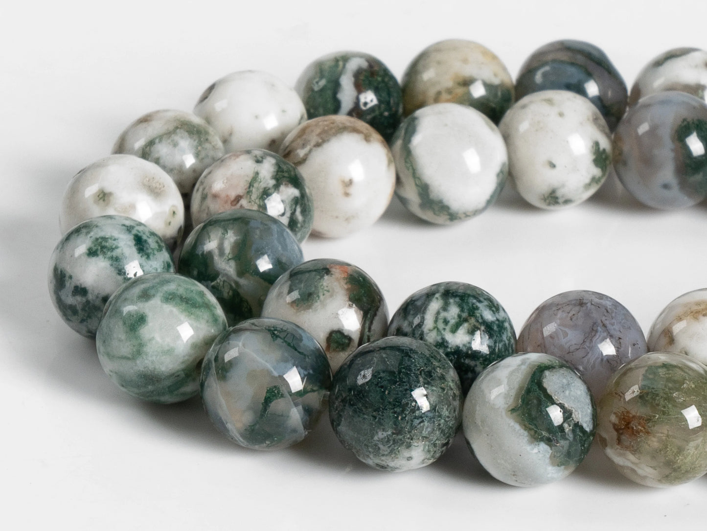 HQ Natural Moss Agate Bead Strand (6/8/10mm)