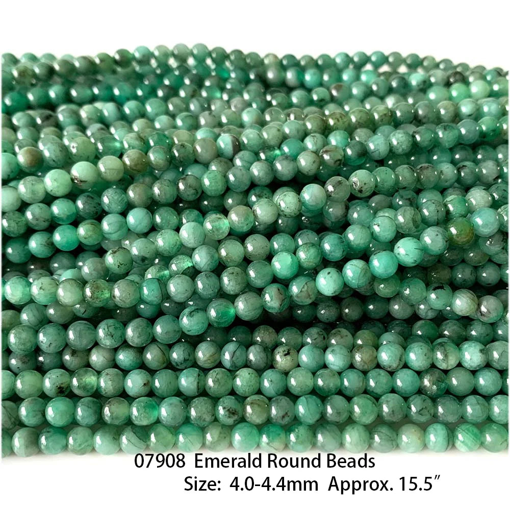 Natural Green Emerald Round Bead Strand