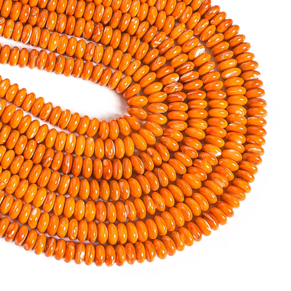 Dyed Orange Trochidae Shell Rondelle Bead Strand