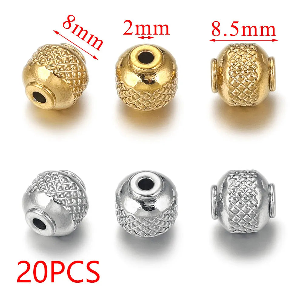 20pcs Stainless Steel Gold Plated Round Loose Spacer Mesh Beads