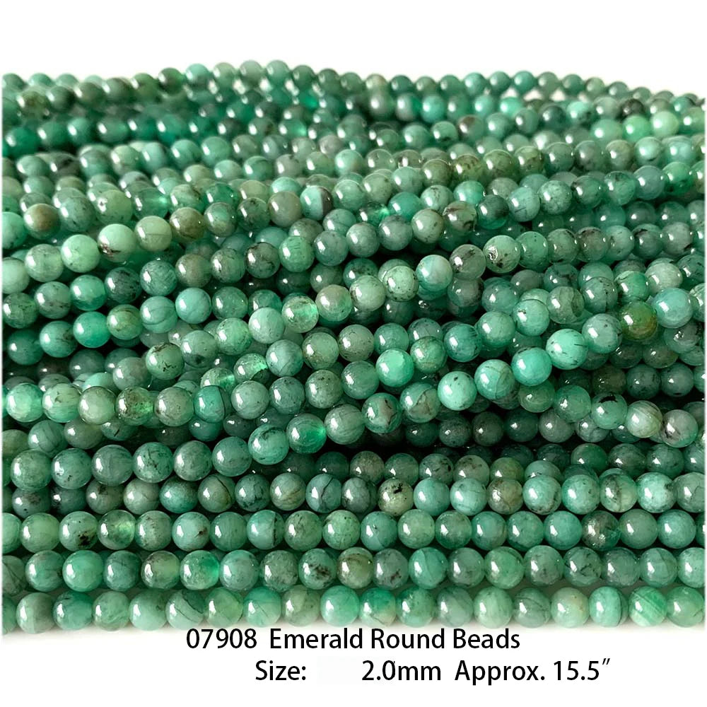 Natural Green Emerald Round Bead Strand