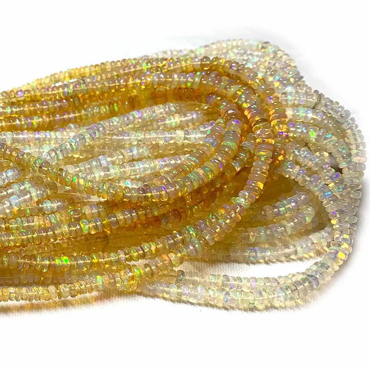 AAA Genuine Natural White/Yellow Fire Opal Rondelle Bead Strand