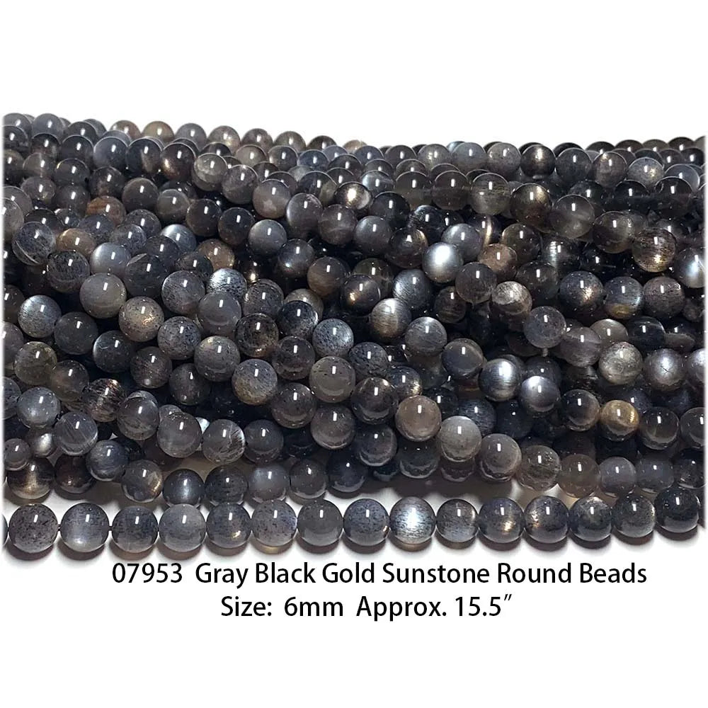 Natural Black/Gold Sunstone Round Bead Strand