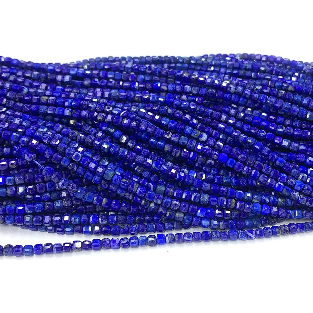 Natural Blue Lapis Lazuli Faceted Irregular Cube Bead Strand