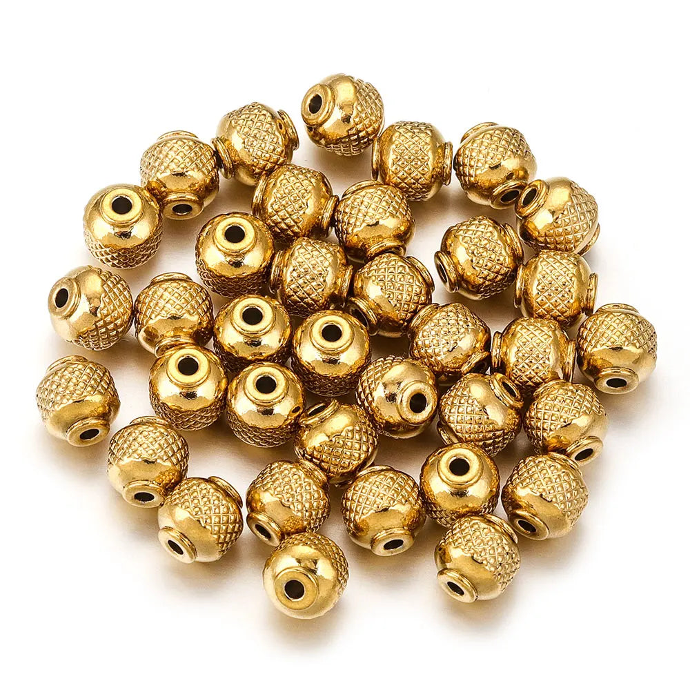20pcs Stainless Steel Gold Plated Round Loose Spacer Mesh Beads
