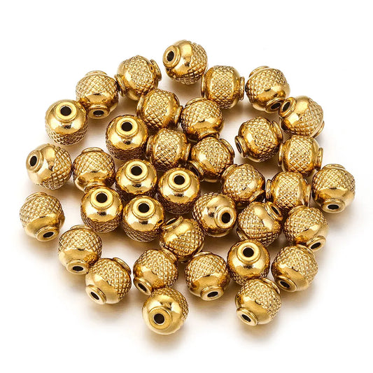 20pcs Stainless Steel Gold Plated Round Loose Spacer Mesh Beads
