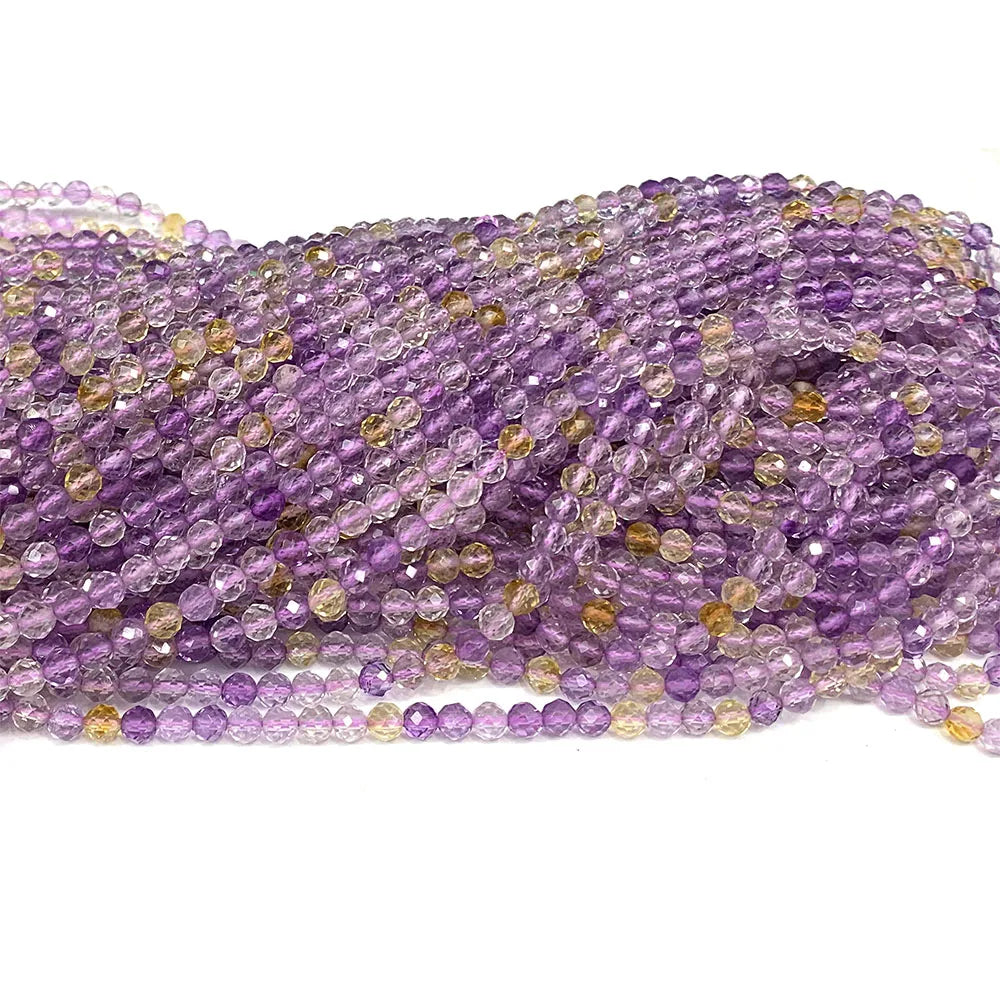 Natural Purple/Yellow Ametrine Round Faceted Small Bead Strand