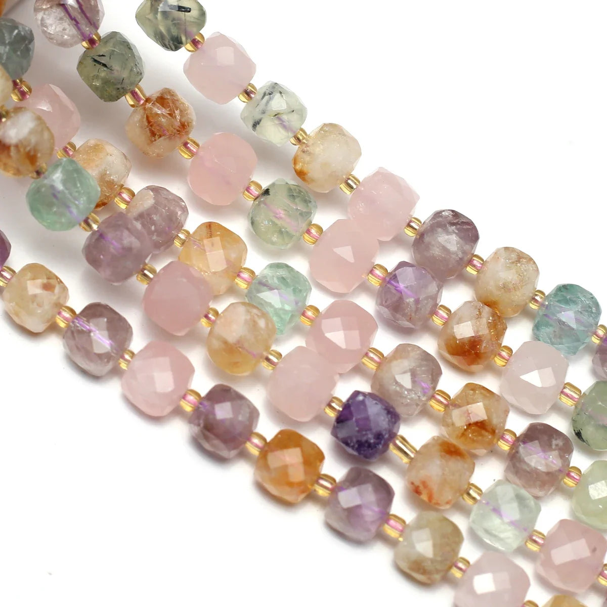 Natural Gemstone Assortment Rainbow Faceted Cube Strand (8x8mm)