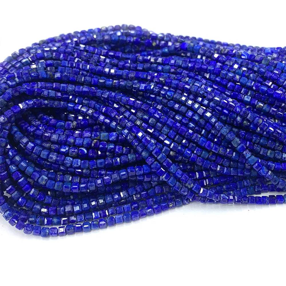 Natural Blue Lapis Lazuli Faceted Irregular Cube Bead Strand
